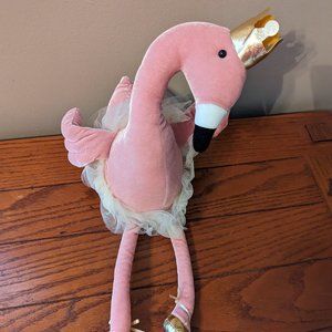 Weighted 20" Pink Flamingo Ballerina Plush w/Gold Crown & Shoes Shimmery Sheen
